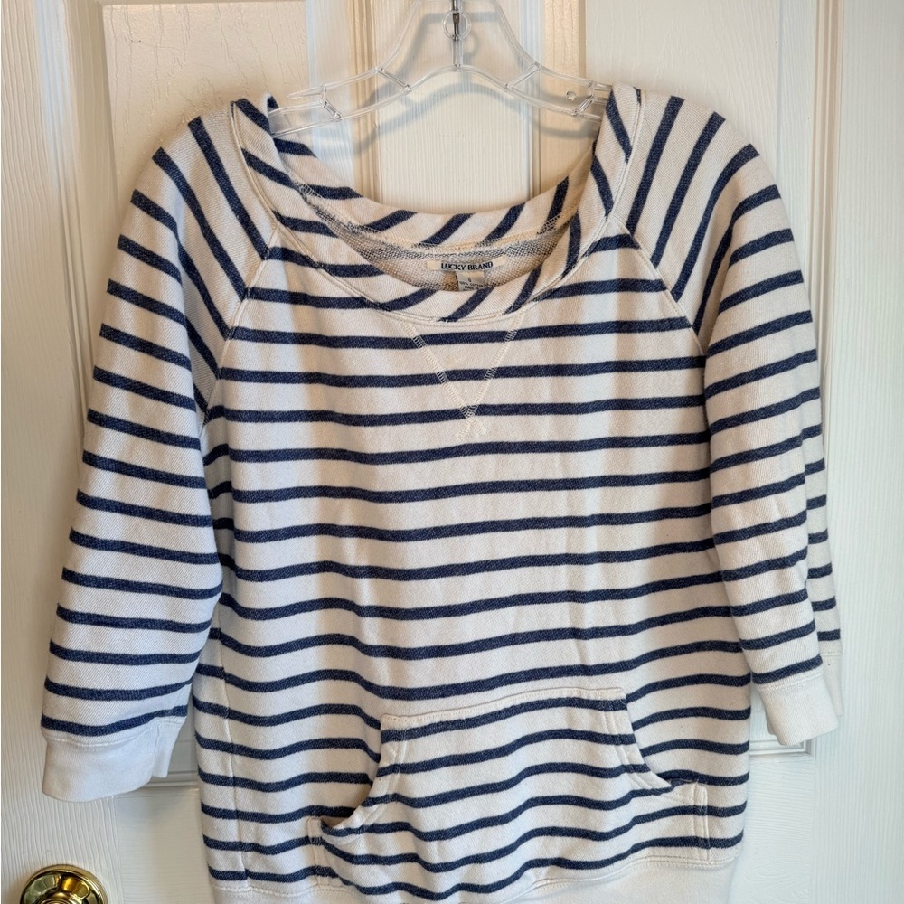 Lucky Brand Women’s Long Sleeve Striped Brushed Fleece Sweatshirt Size Small